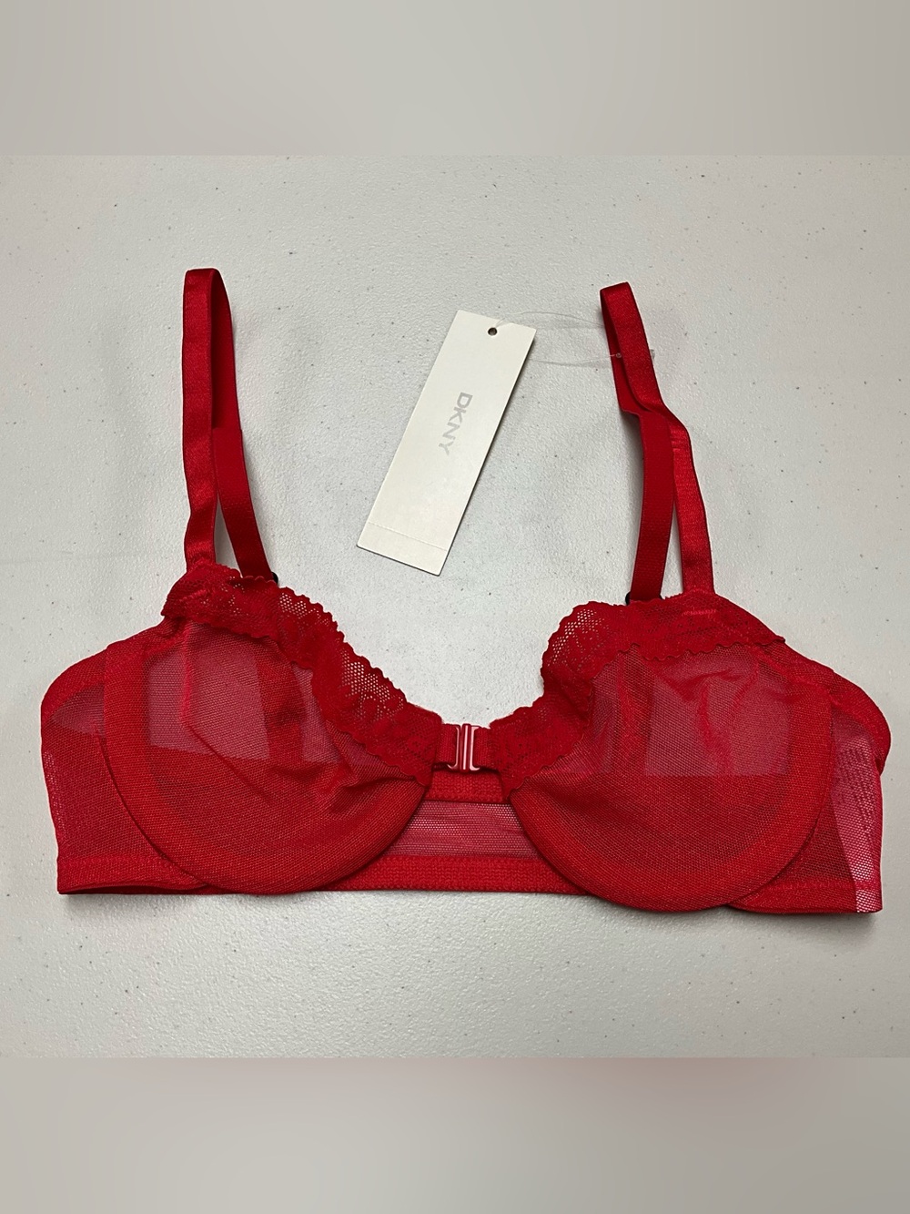 DKNY Red Sheer Lace Underwire Bra